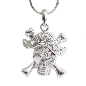 Skull Cross Bones Necklace White Gold Plated